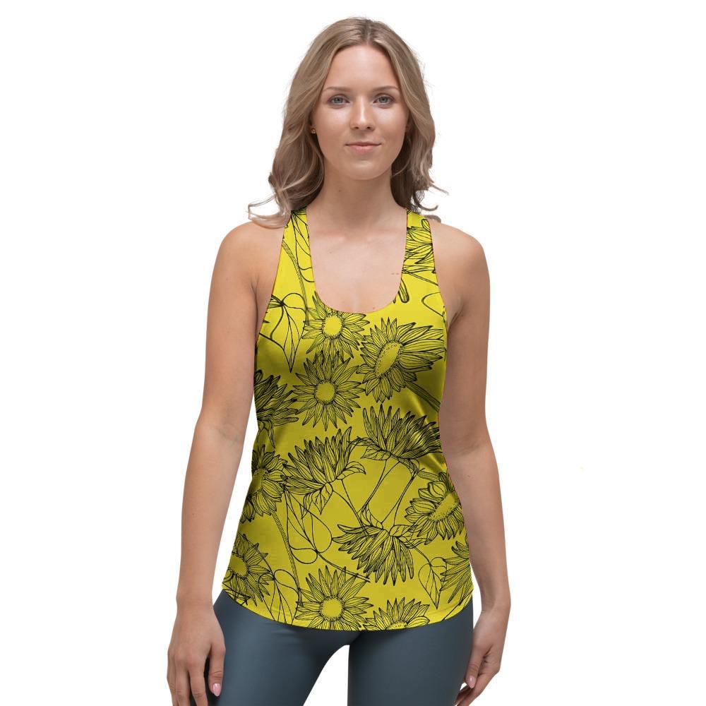Sunflower Yellow Print Women's Racerback Tank Top-grizzshop