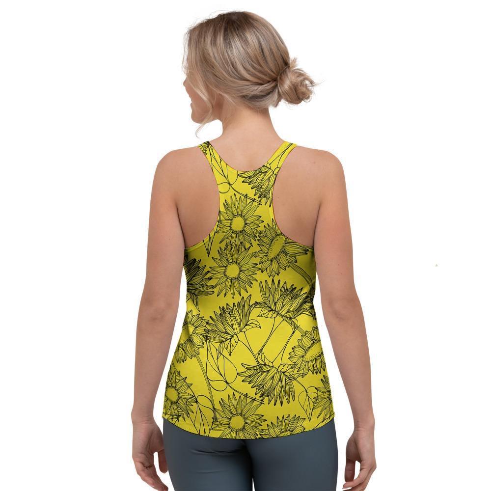 Sunflower Yellow Print Women's Racerback Tank Top-grizzshop