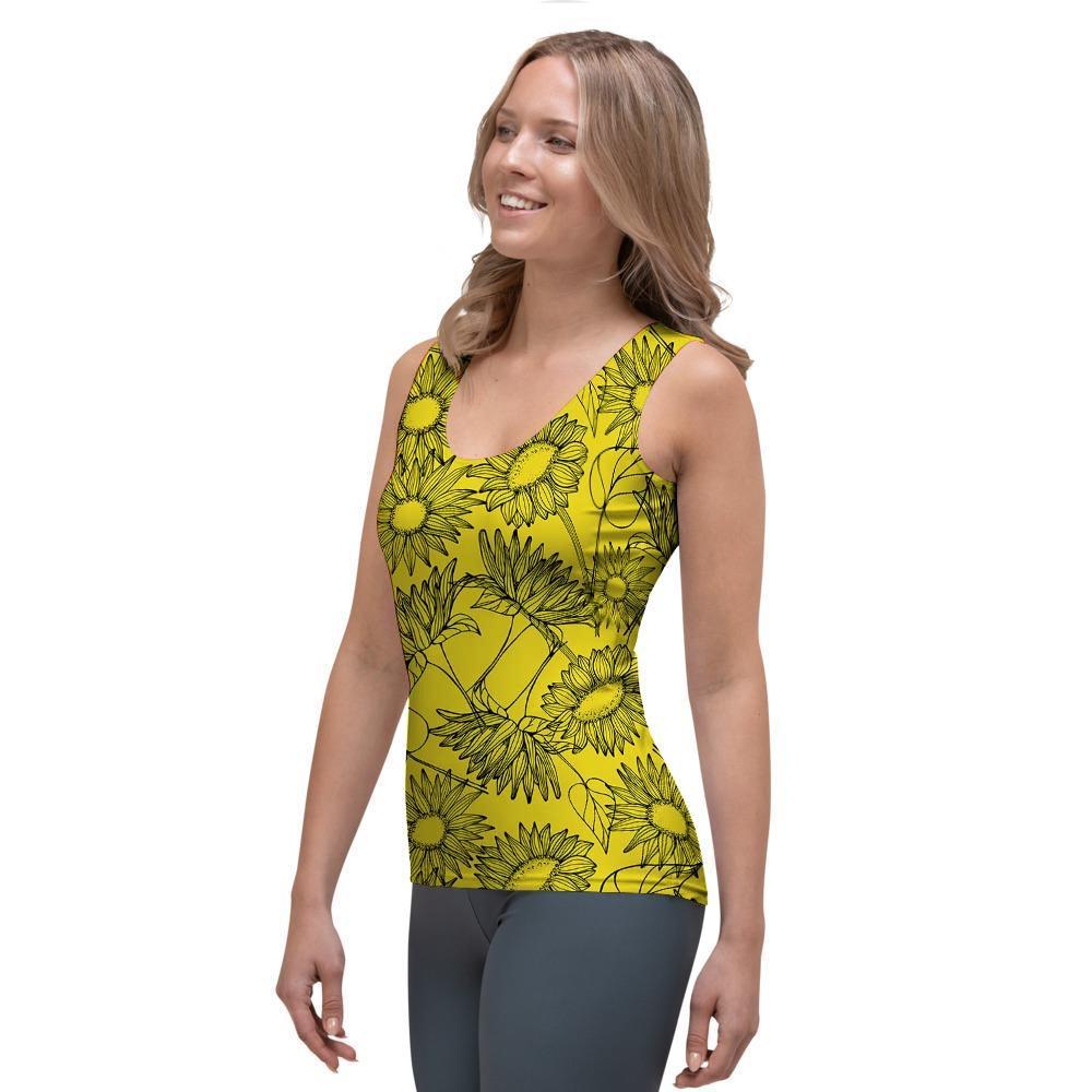 Sunflower Yellow Print Women's Tank Top-grizzshop