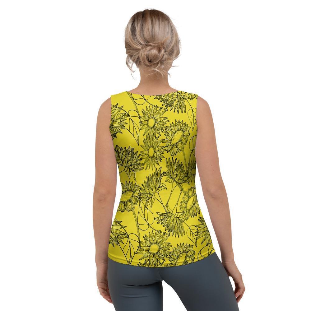 Sunflower Yellow Print Women's Tank Top-grizzshop