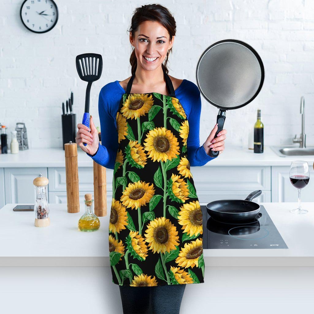 Sunflower Black Print Women's Apron-grizzshop