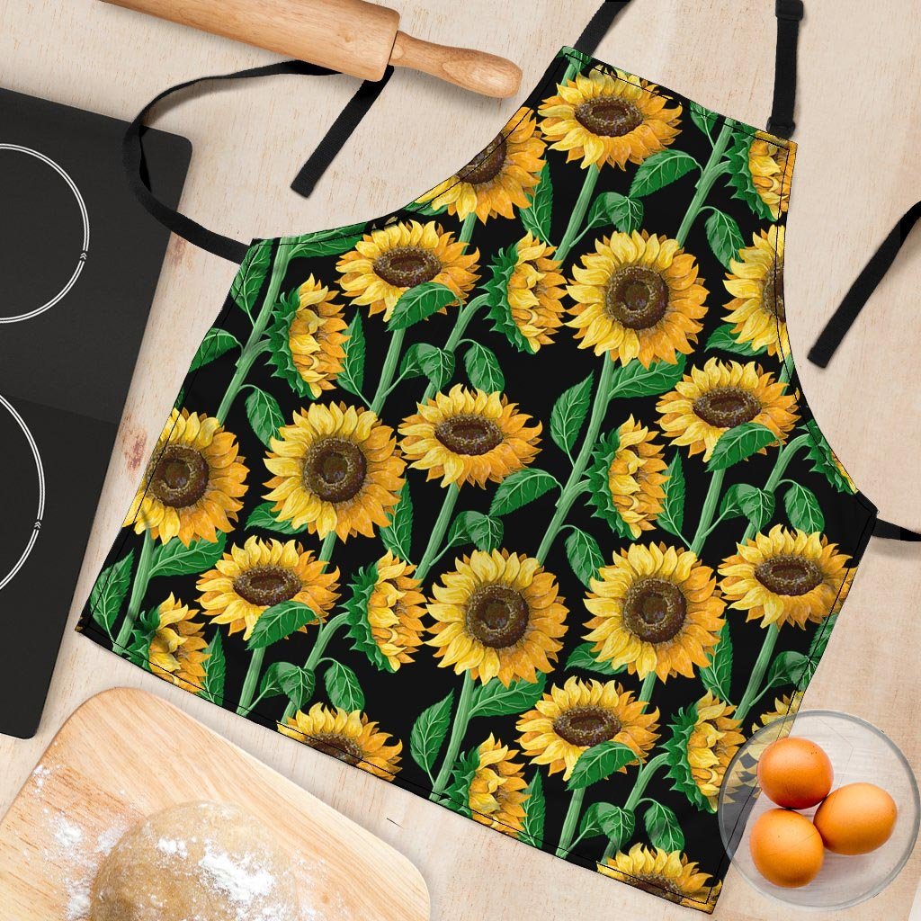 Sunflower Black Print Women's Apron-grizzshop