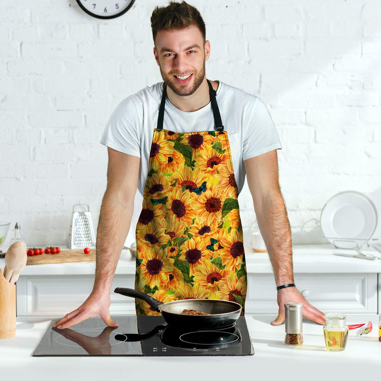 Sunflower Butterfly Men's Apron-grizzshop