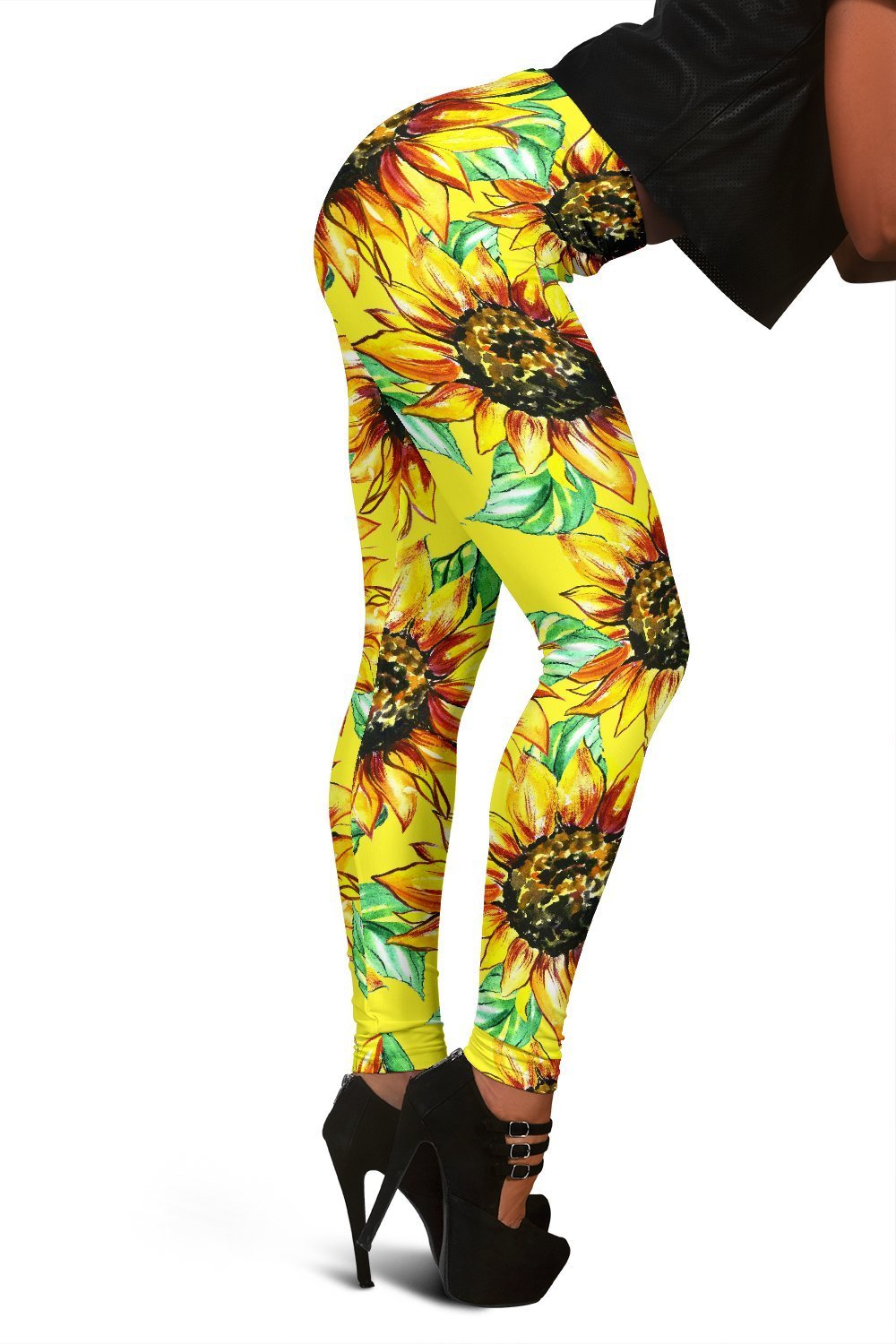 Sunflower Cartoon Pattern Print Women Leggings-grizzshop