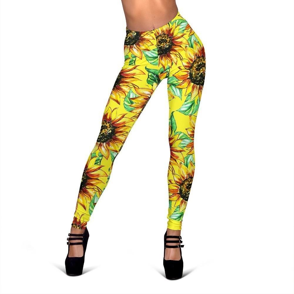 Sunflower Cartoon Pattern Print Women Leggings-grizzshop