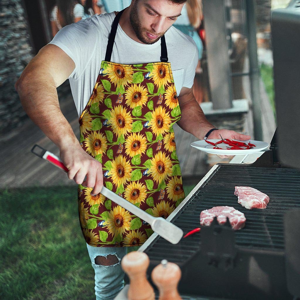 Sunflower With Bird And Butterfly Men's Apron-grizzshop