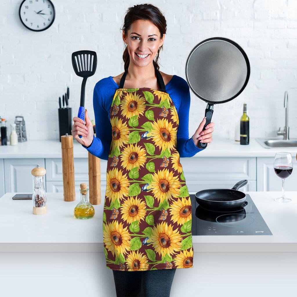 Sunflower With Bird And Butterfly Women's Apron-grizzshop
