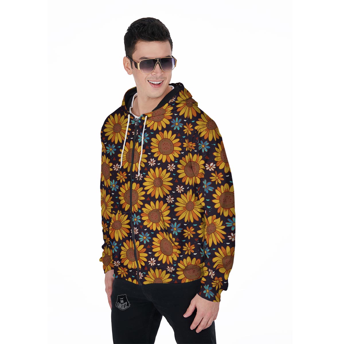 Sunflowr Floral Men's Zip Up Hoodie-grizzshop