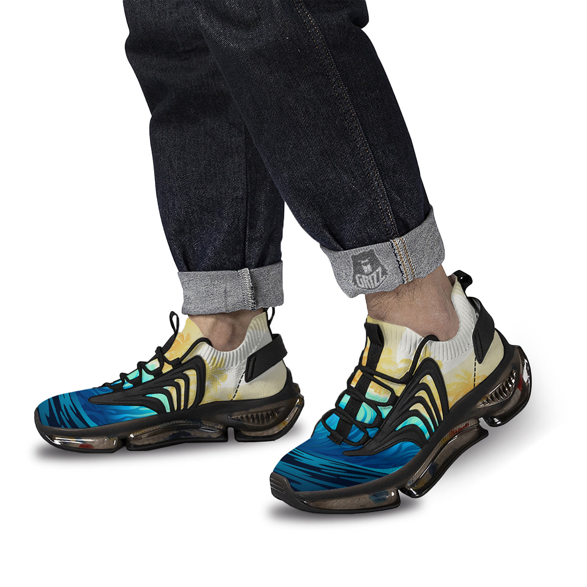 Sunrise Tropical Surfing Wave Print Black Gym Shoes-grizzshop