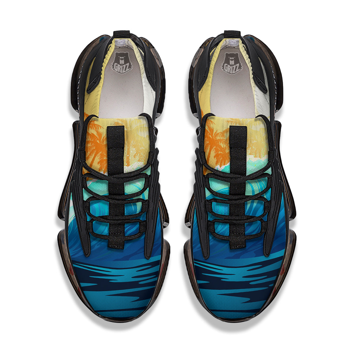 Sunrise Tropical Surfing Wave Print Black Gym Shoes-grizzshop