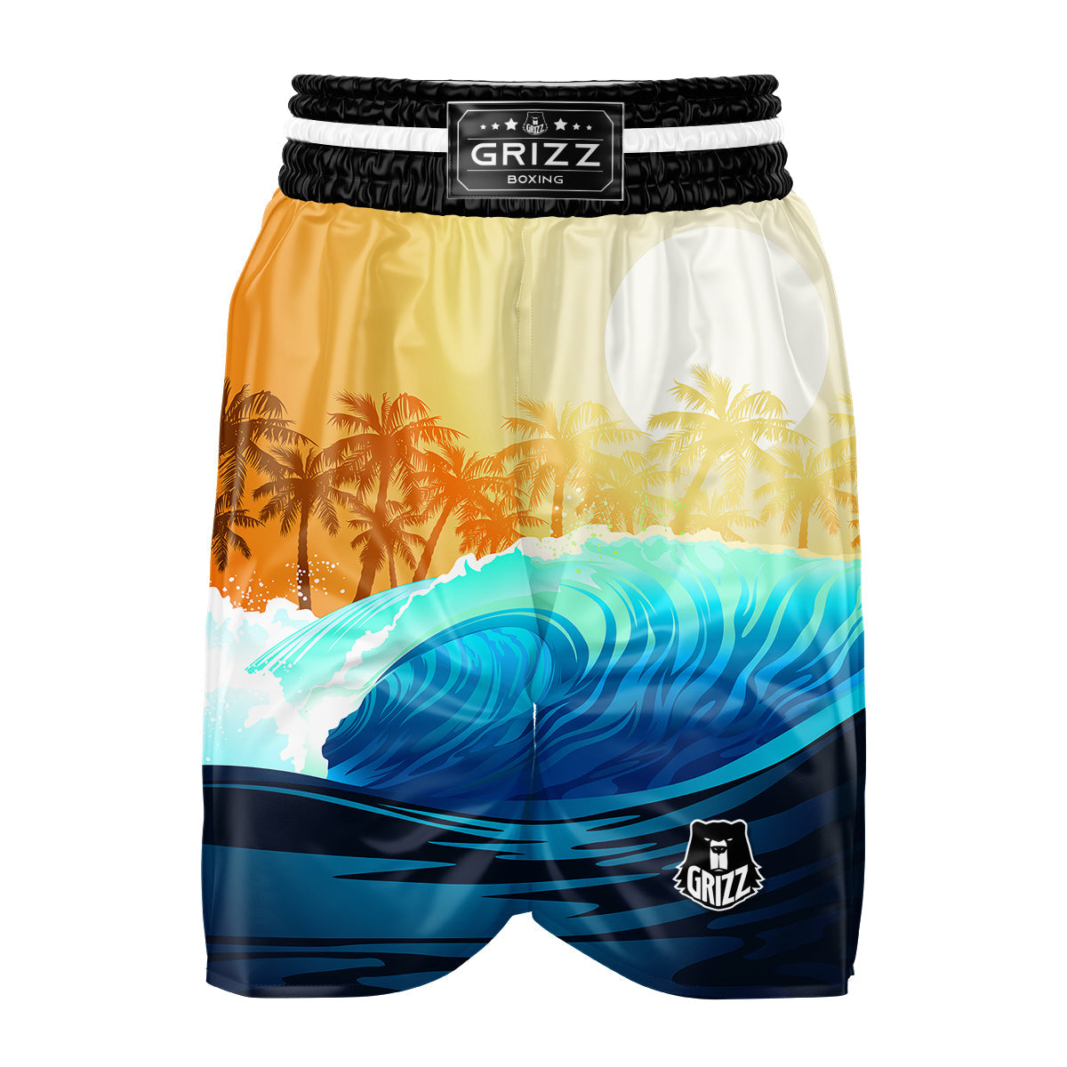 Sunrise Tropical Surfing Wave Print Boxing Shorts-grizzshop