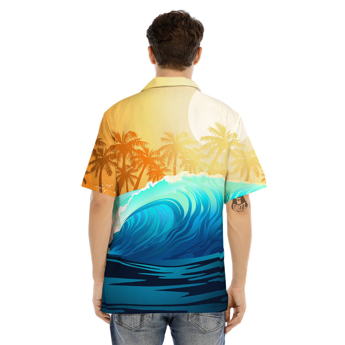 Sunrise Tropical Surfing Wave Print Men's Hawaiian Shirt-grizzshop