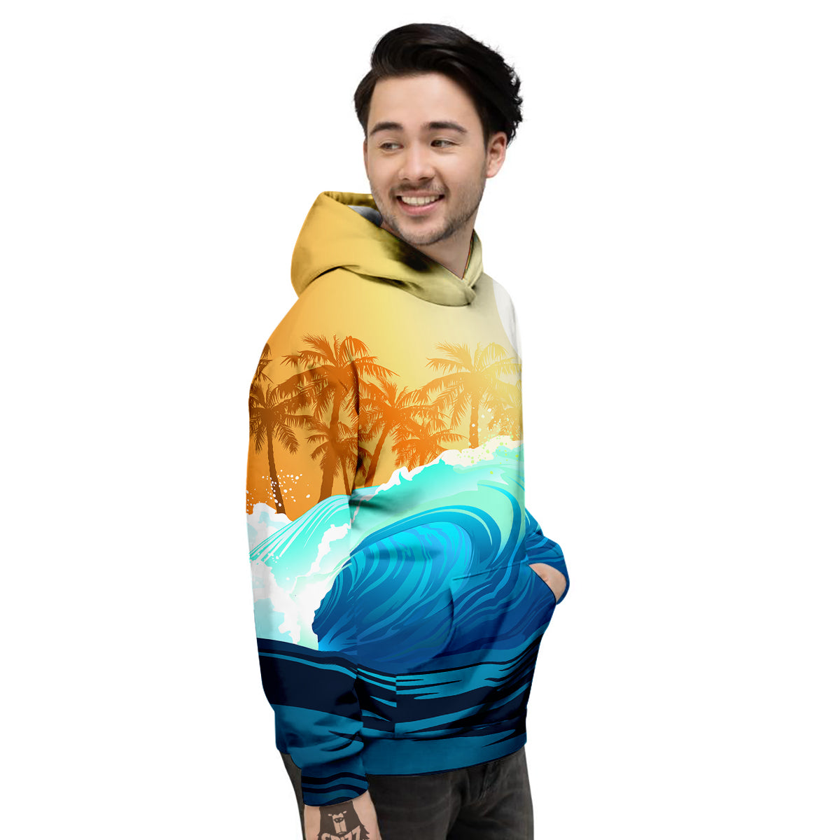 Sunrise Tropical Surfing Wave Print Men's Hoodie-grizzshop