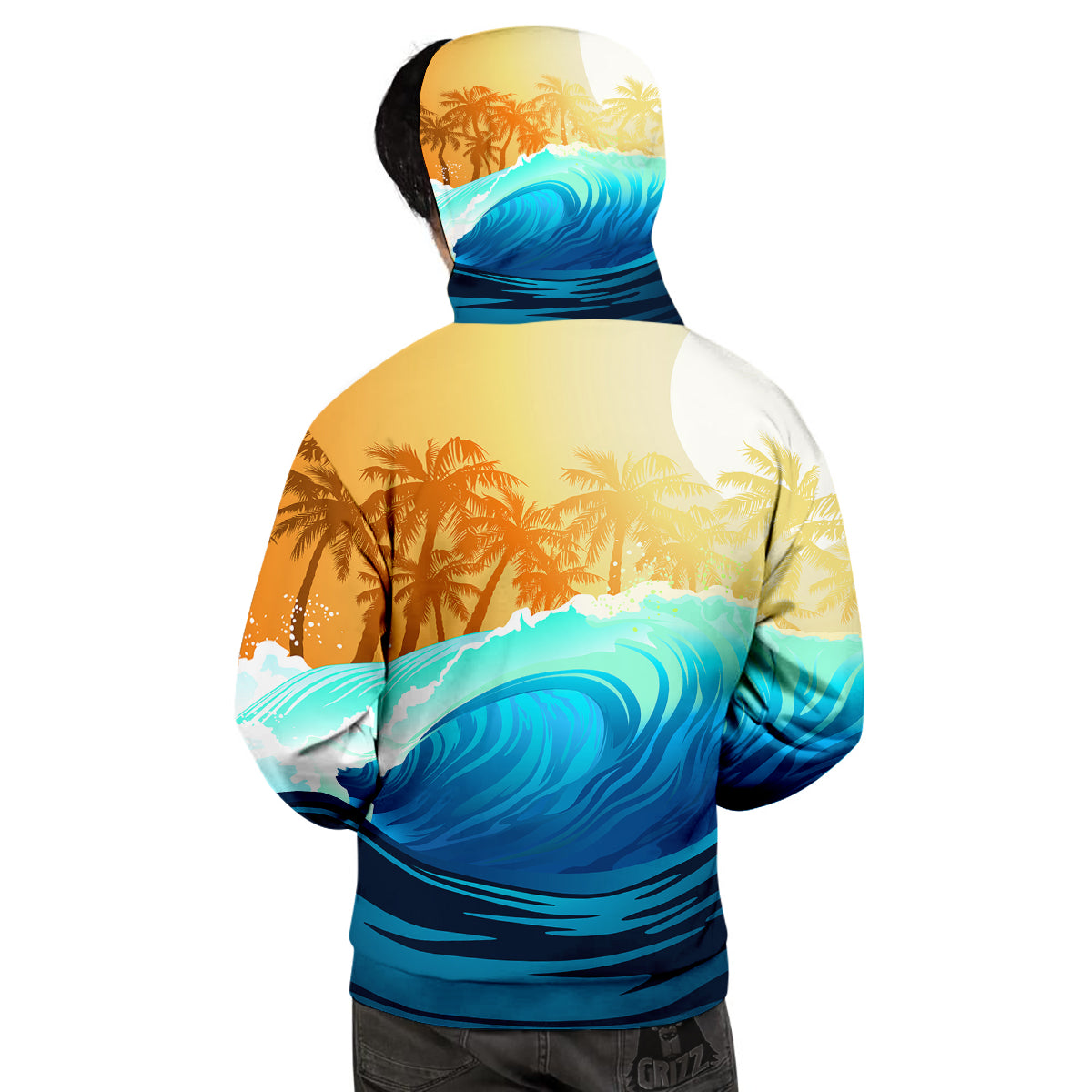 Sunrise Tropical Surfing Wave Print Men's Hoodie-grizzshop
