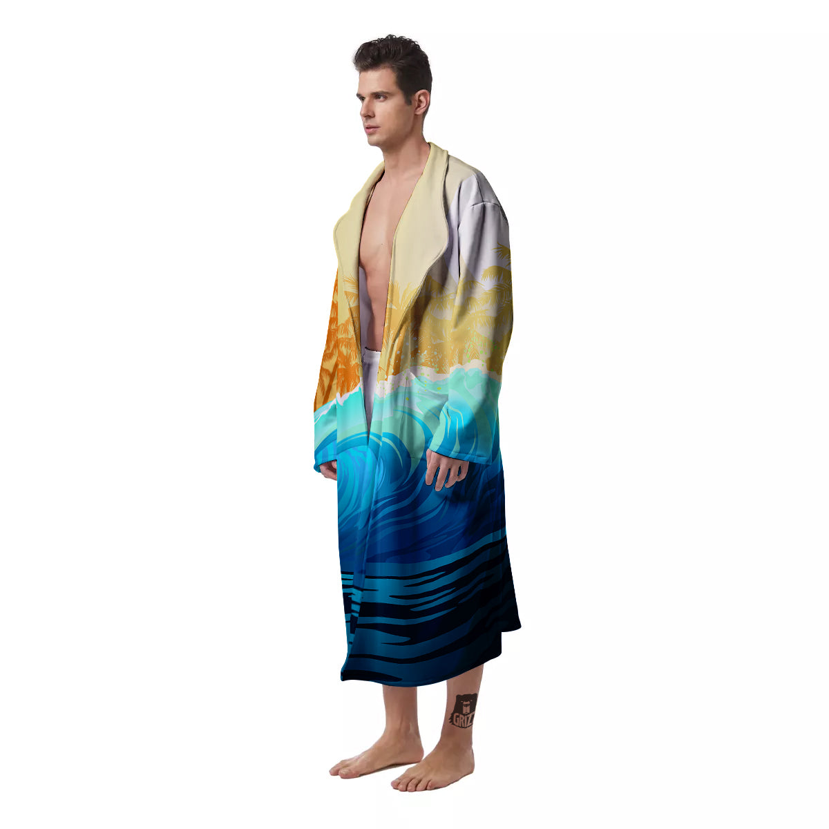 Sunrise Tropical Surfing Wave Print Men's Robe-grizzshop