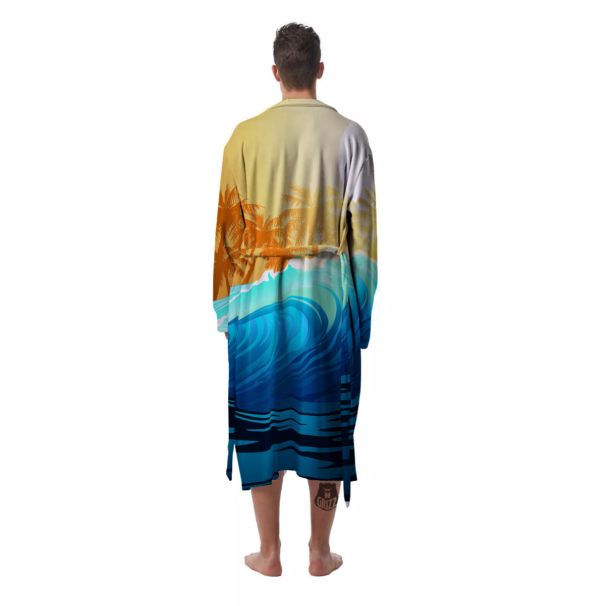 Sunrise Tropical Surfing Wave Print Men's Robe-grizzshop
