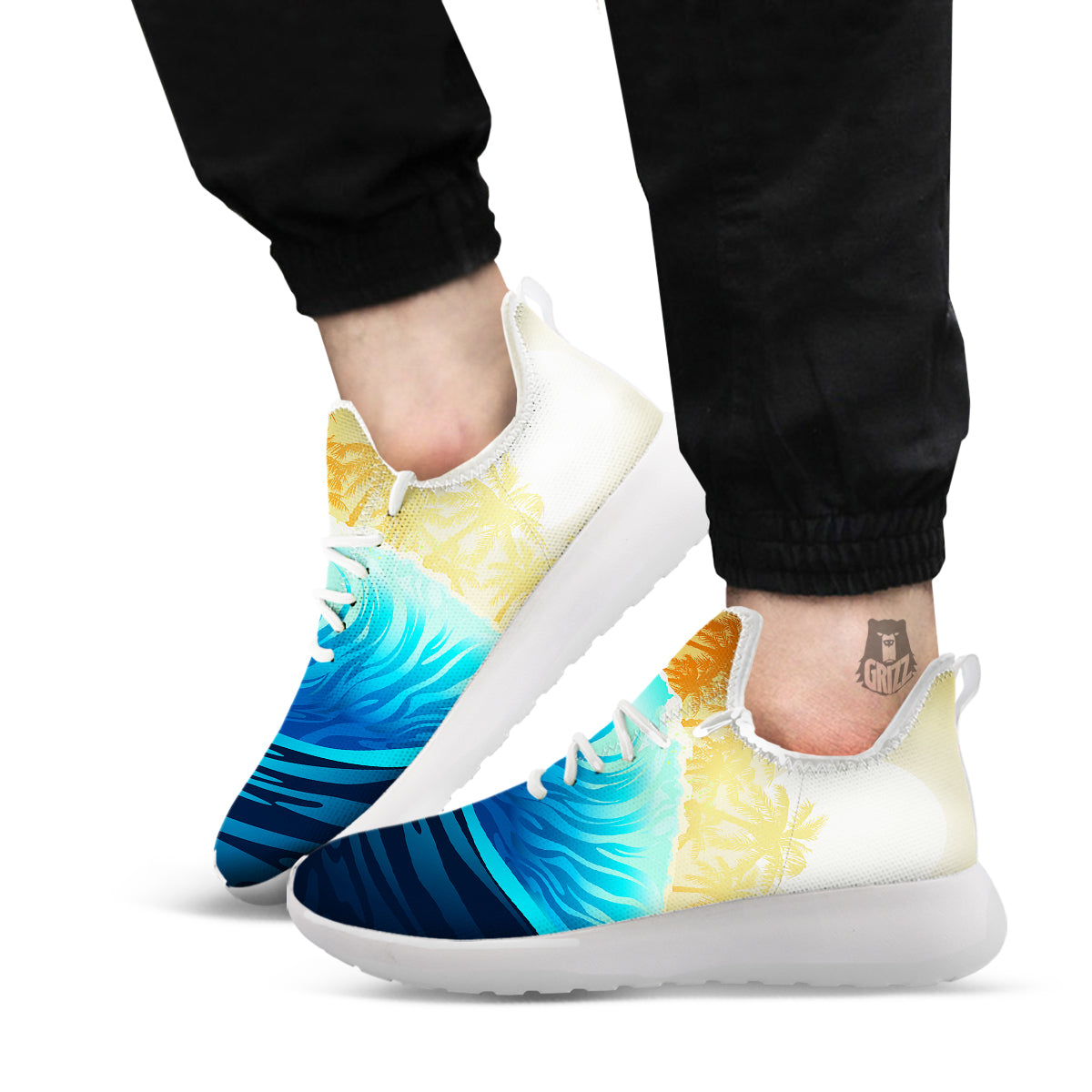 Sunrise Tropical Surfing Wave Print White Athletic Shoes-grizzshop