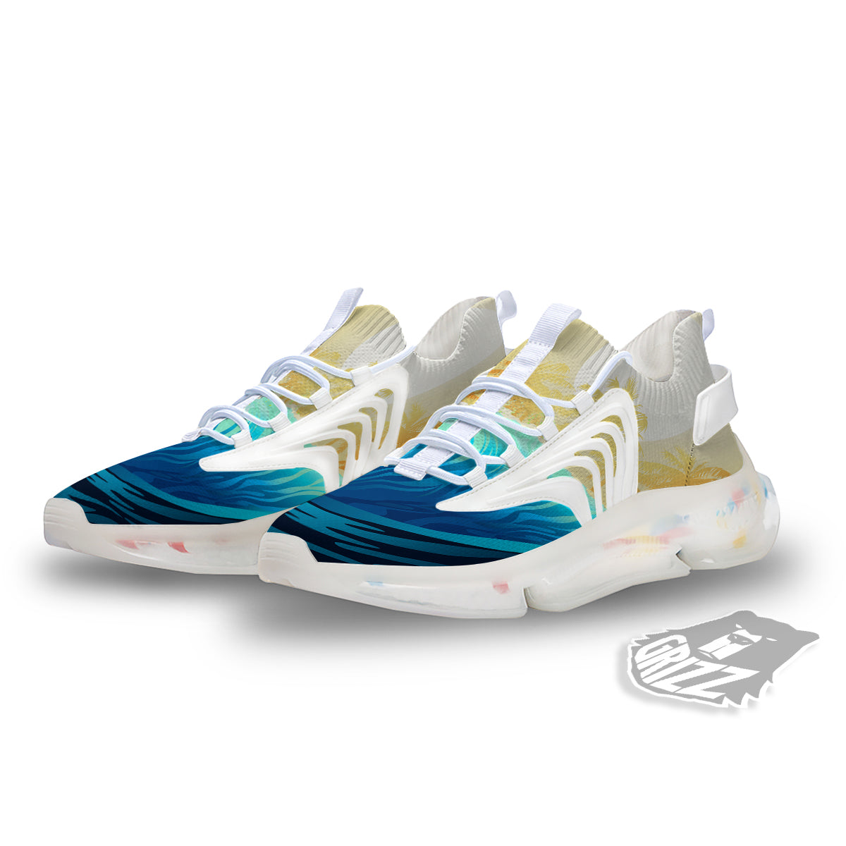 Sunrise Tropical Surfing Wave Print White Gym Shoes-grizzshop