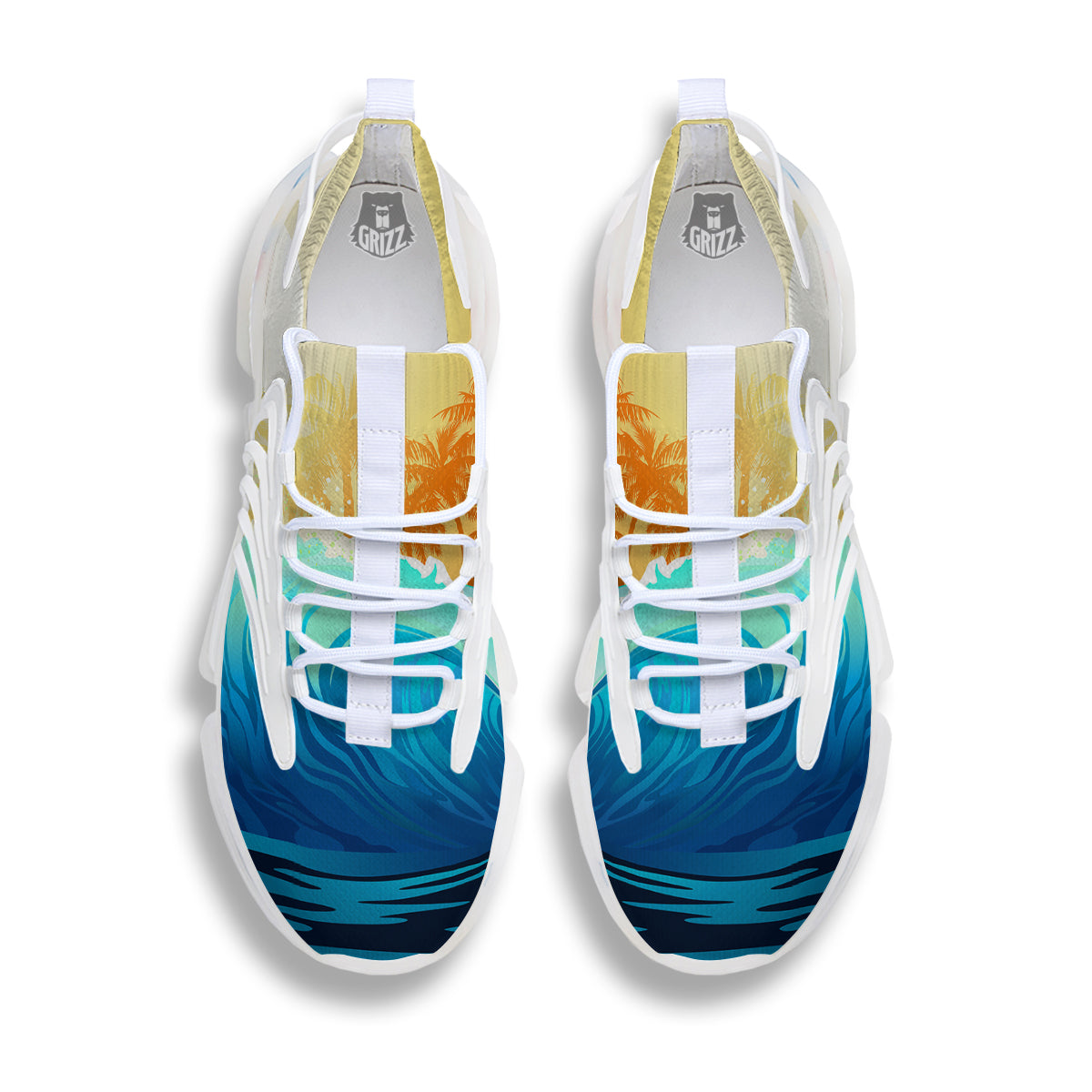 Sunrise Tropical Surfing Wave Print White Gym Shoes-grizzshop