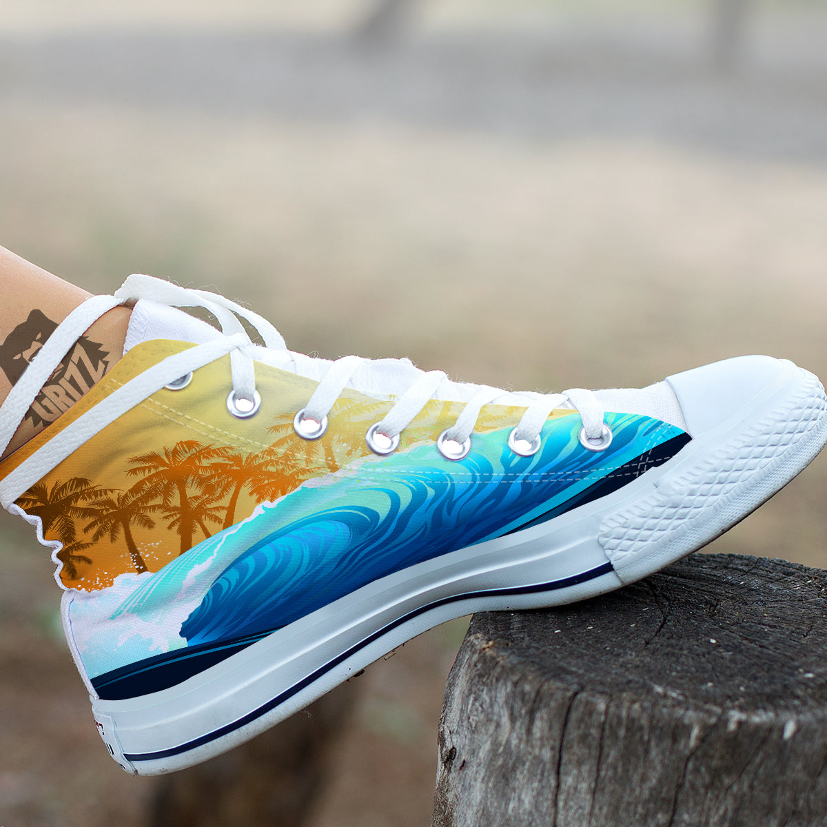 Sunrise Tropical Surfing Wave Print White High Top Shoes-grizzshop