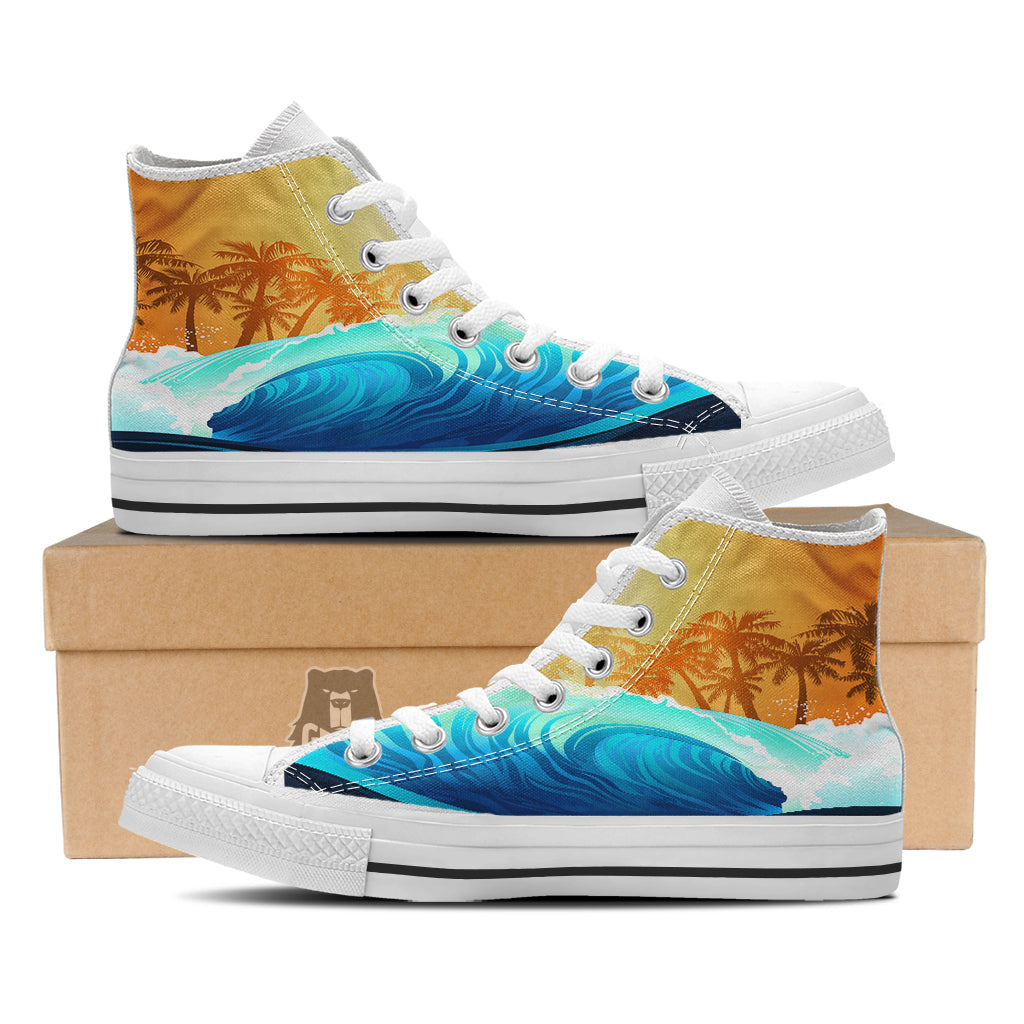 Sunrise Tropical Surfing Wave Print White High Top Shoes-grizzshop