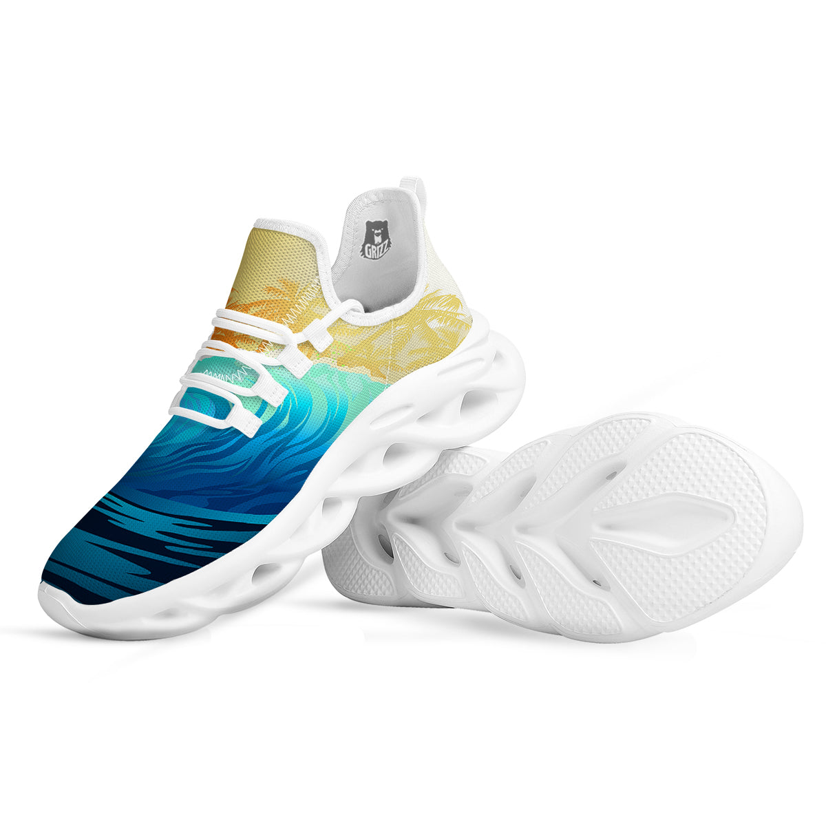 Sunrise Tropical Surfing Wave Print White Running Shoes-grizzshop