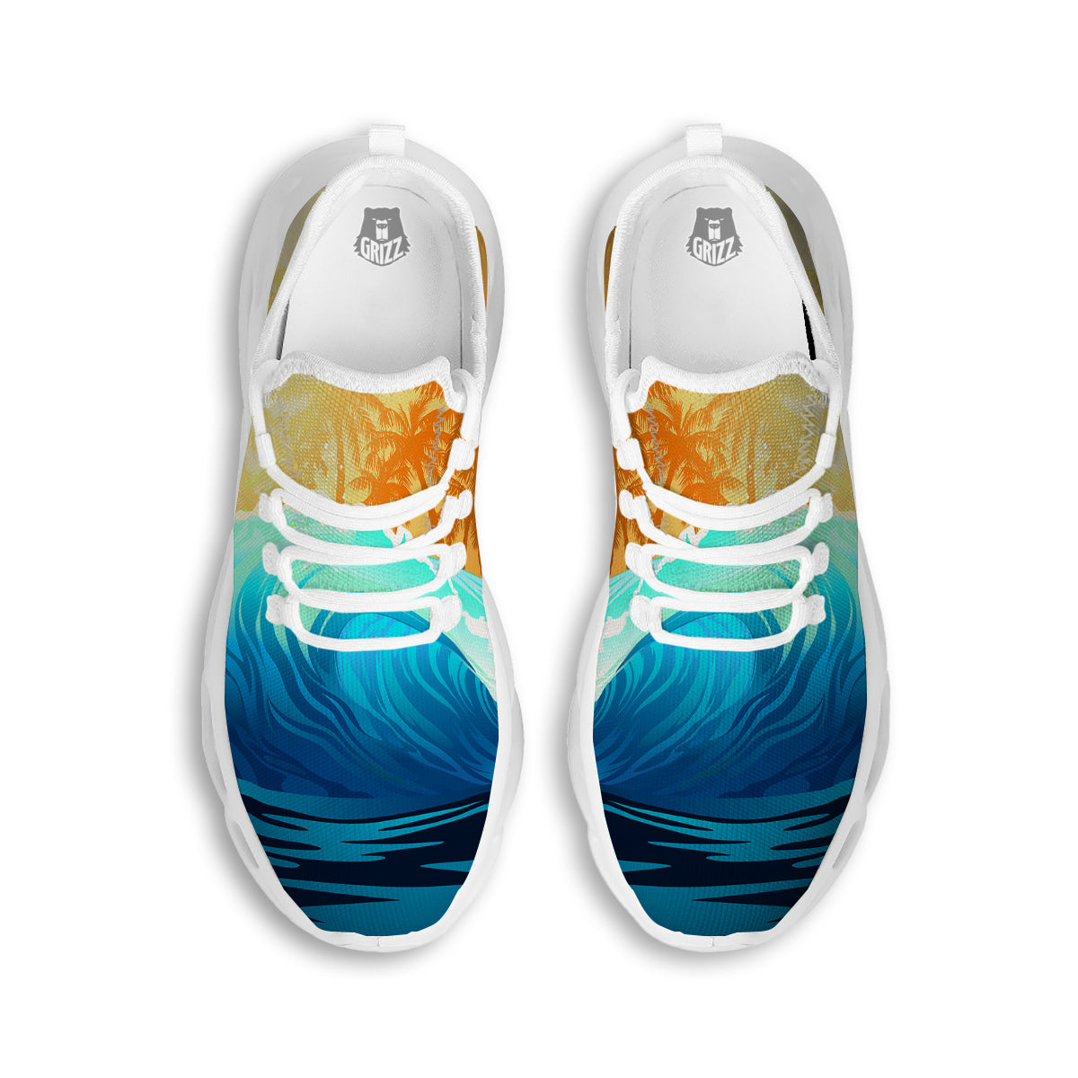 Sunrise Tropical Surfing Wave Print White Running Shoes-grizzshop