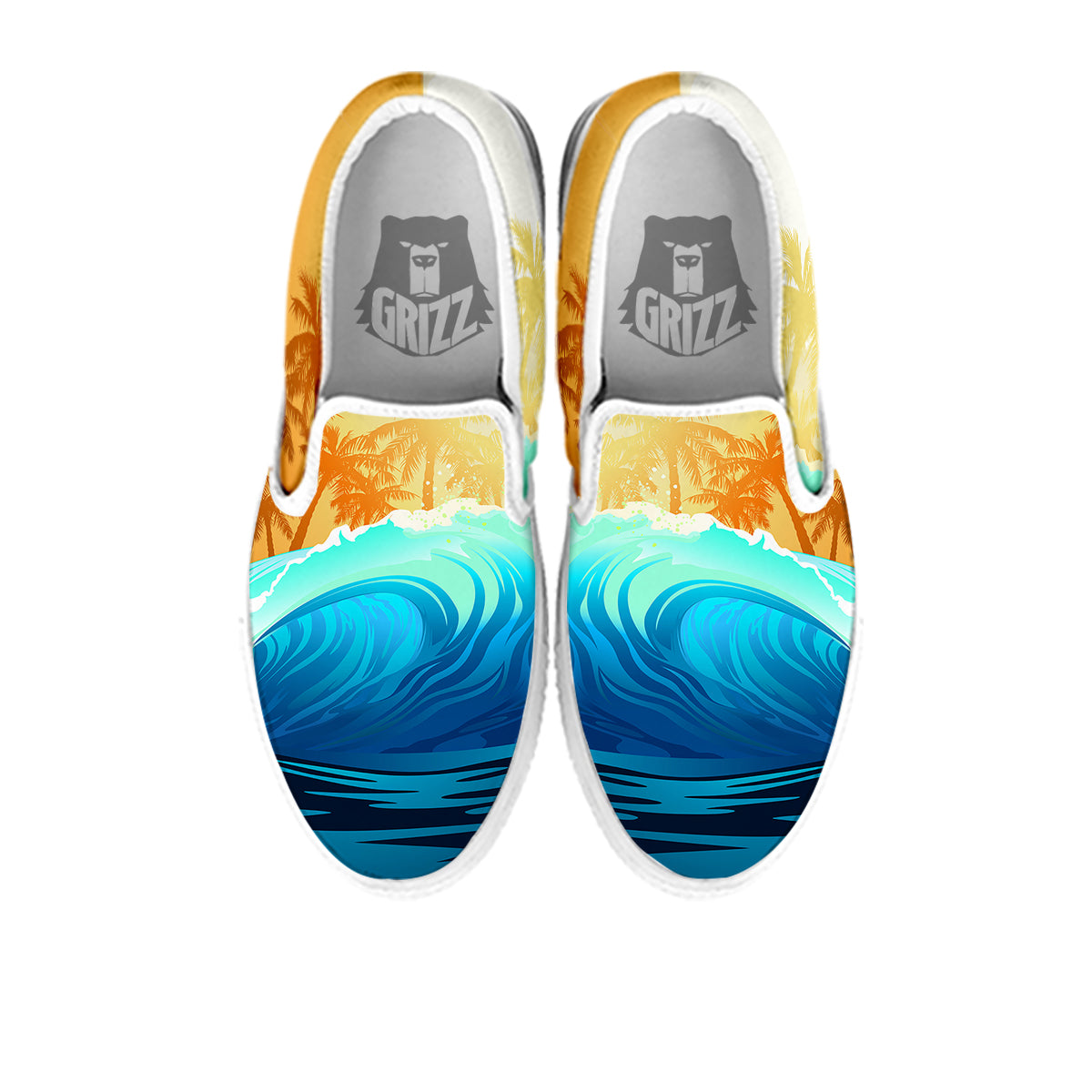 Sunrise Tropical Surfing Wave Print White Slip On Shoes-grizzshop