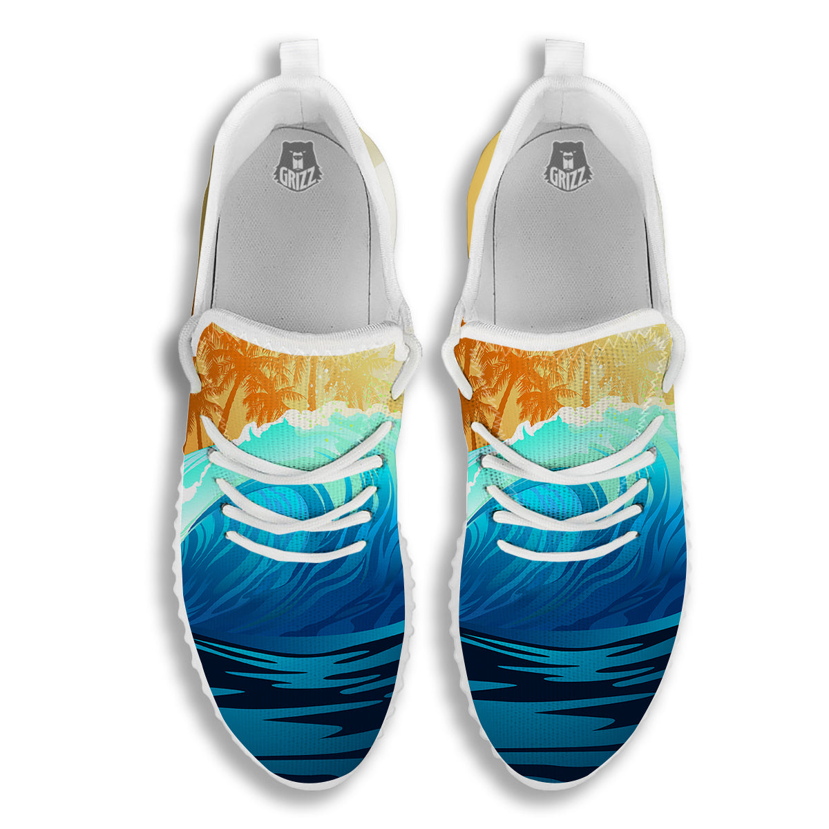 Sunrise Tropical Surfing Wave Print White Walking Shoes-grizzshop