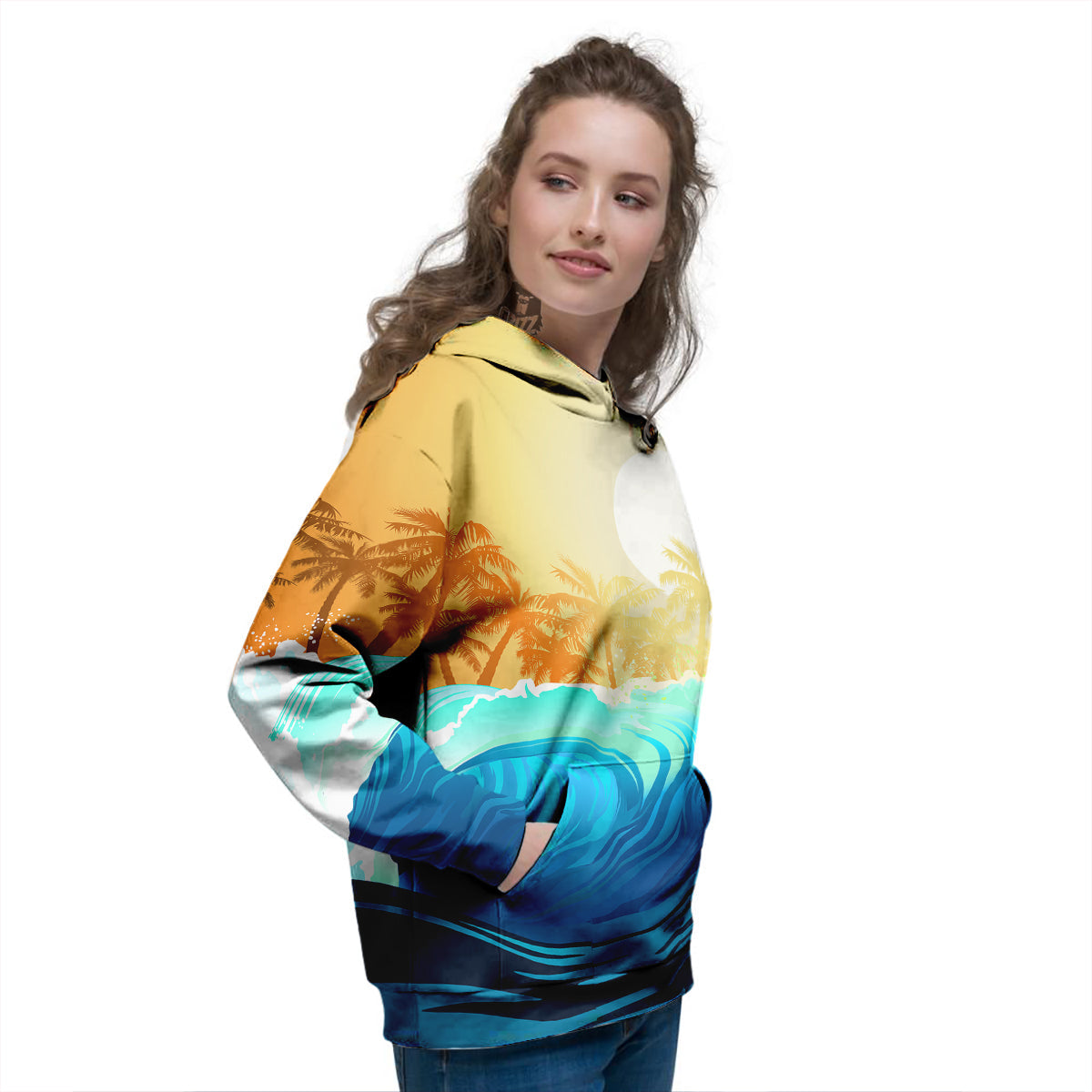 Sunrise Tropical Surfing Wave Print Women's Hoodie-grizzshop