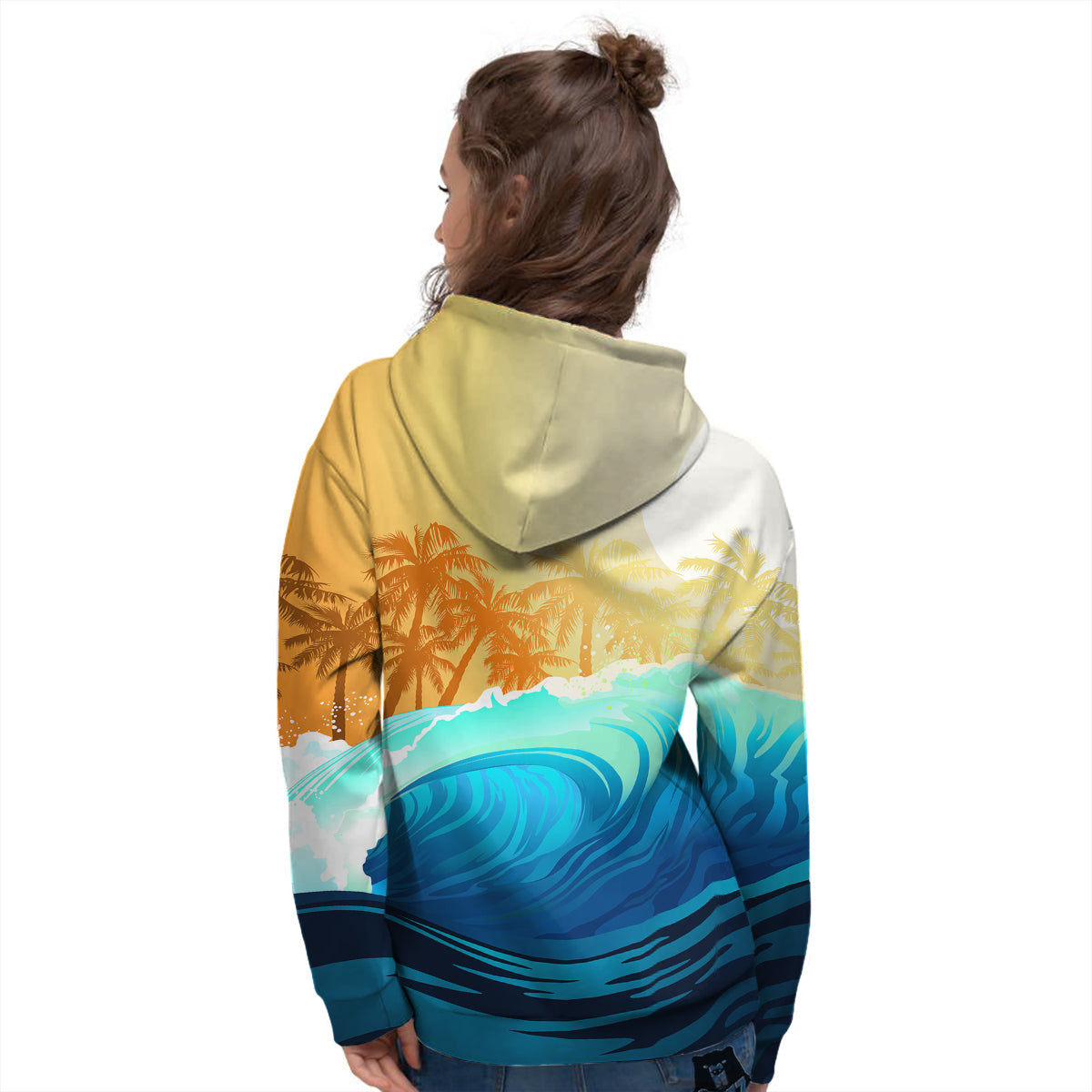 Sunrise Tropical Surfing Wave Print Women's Hoodie-grizzshop