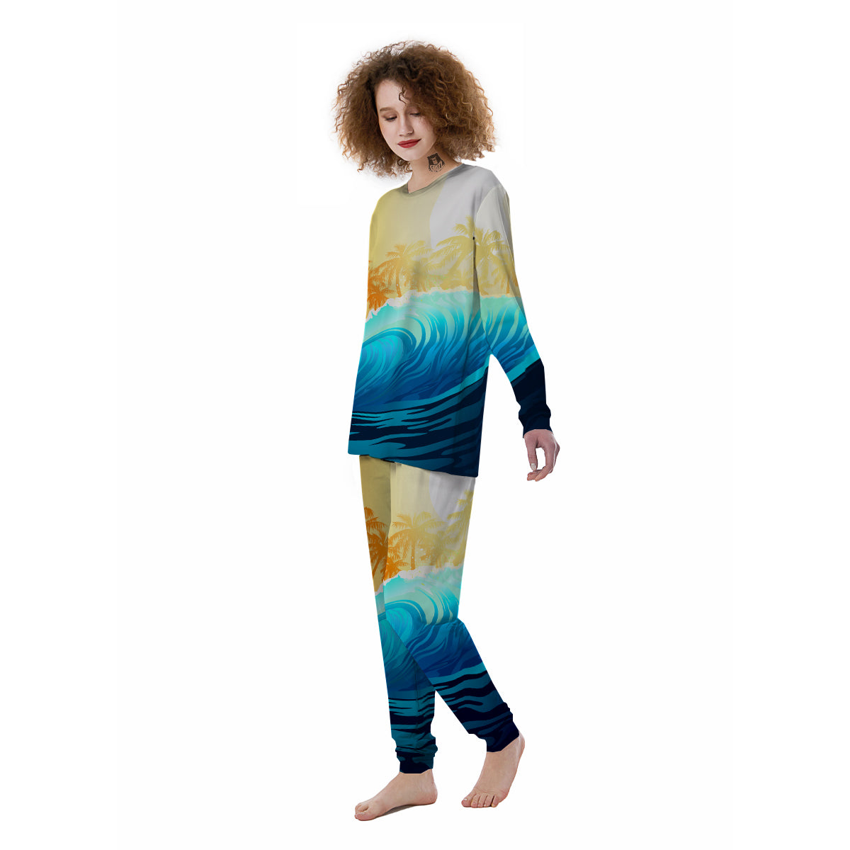 Sunrise Tropical Surfing Wave Print Women's Pajamas-grizzshop