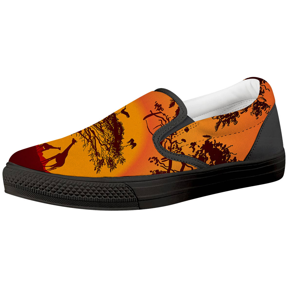 Sunset African Savanna Print Black Slip On Shoes-grizzshop