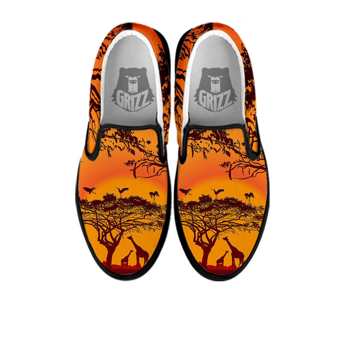 Sunset African Savanna Print Black Slip On Shoes-grizzshop