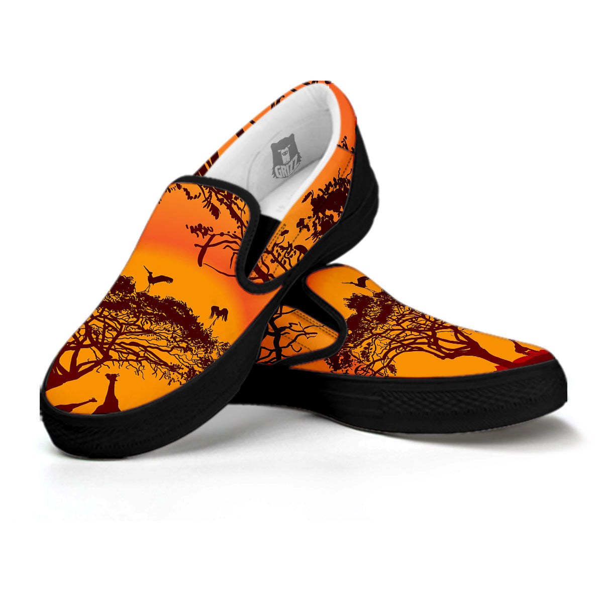 Sunset African Savanna Print Black Slip On Shoes-grizzshop