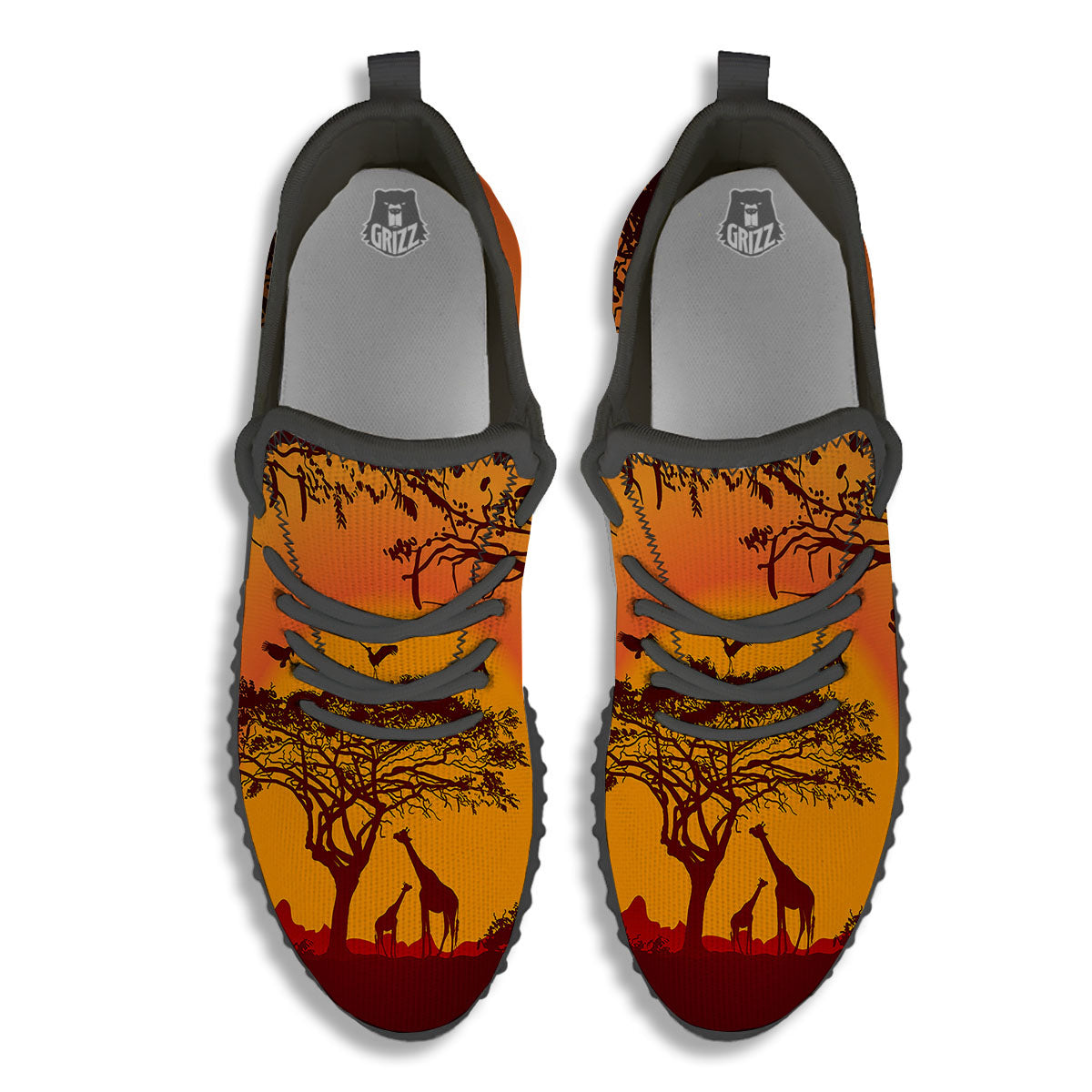 Sunset African Savanna Print Black Walking Shoes-grizzshop
