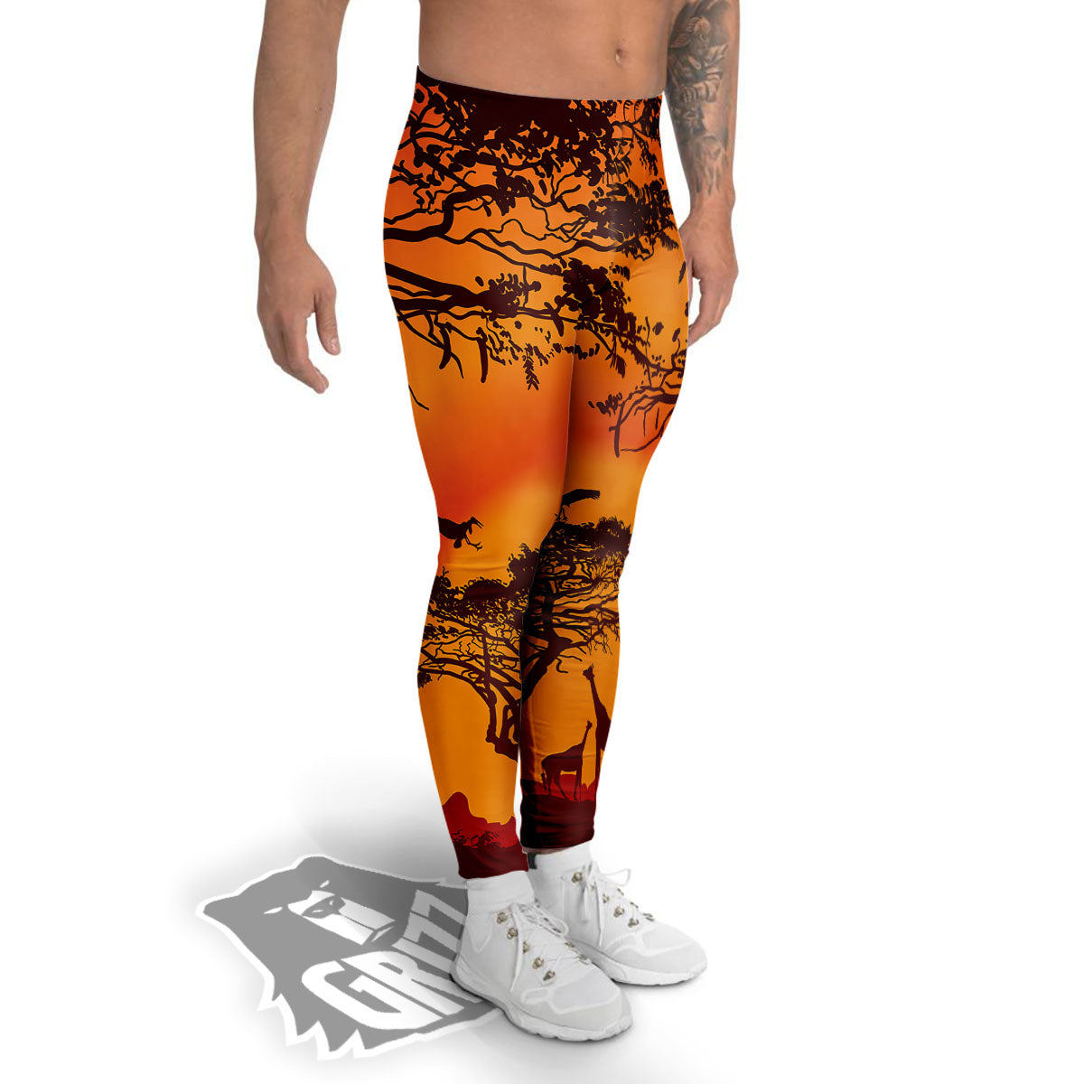 Sunset African Savanna Print Men's Leggings-grizzshop