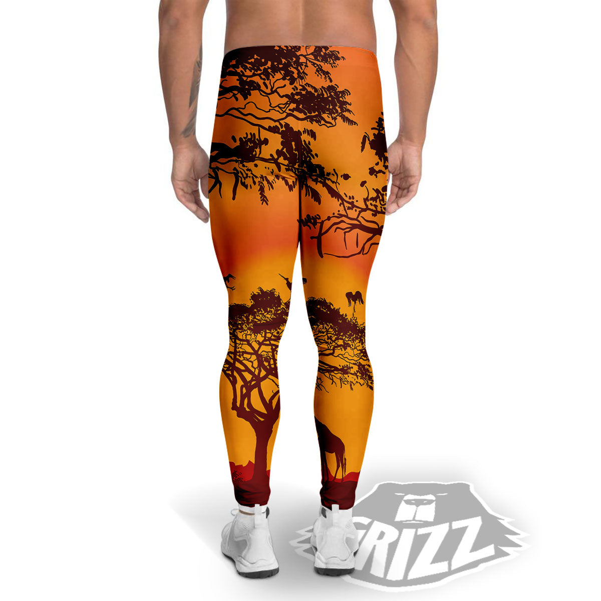 Sunset African Savanna Print Men's Leggings-grizzshop