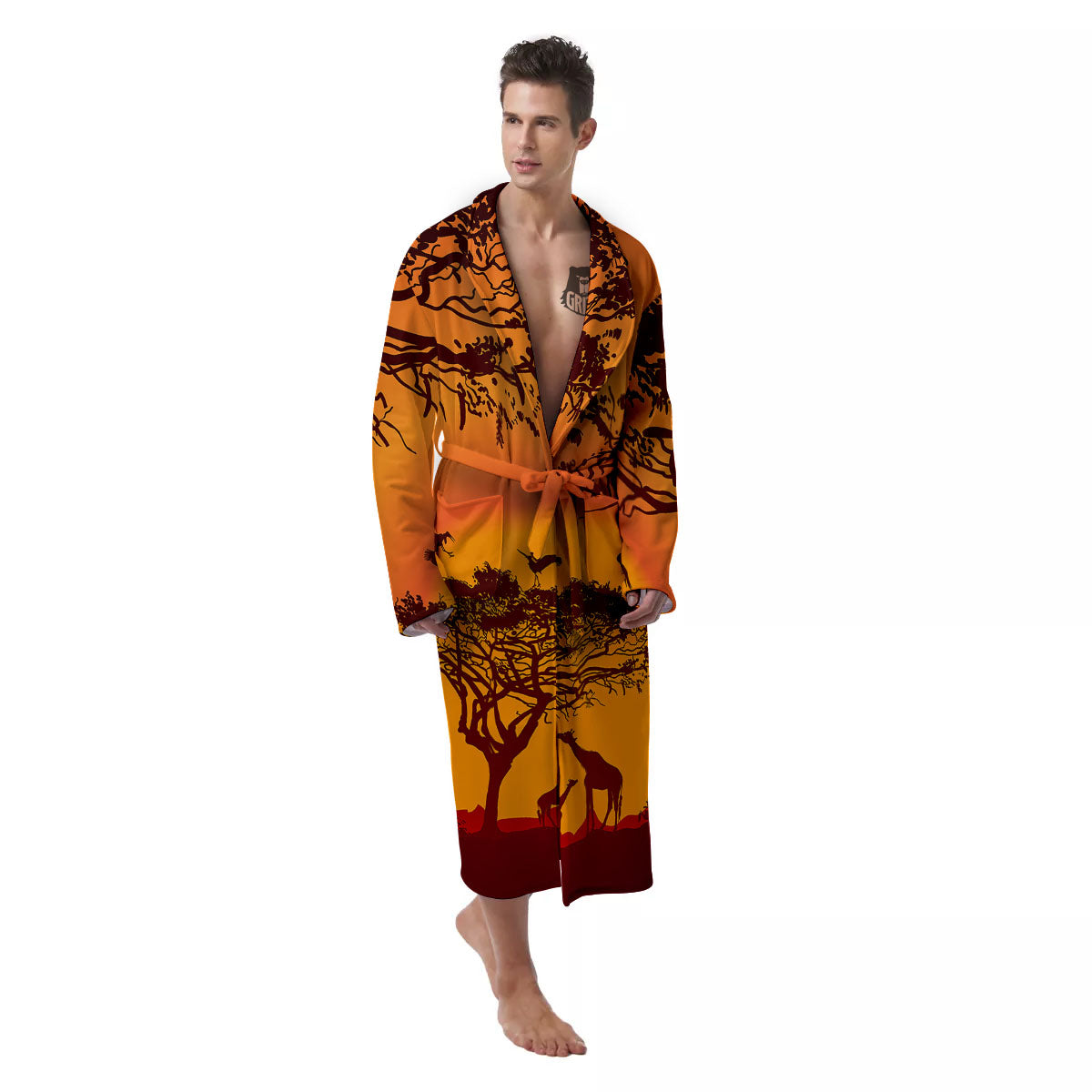 Sunset African Savanna Print Men's Robe-grizzshop