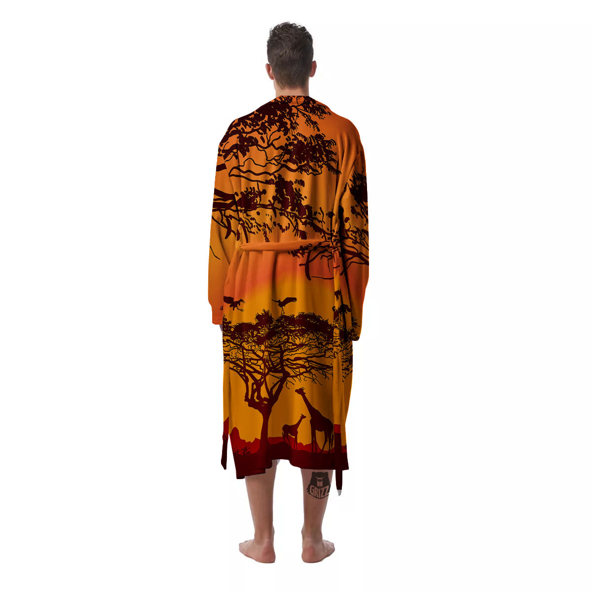 Sunset African Savanna Print Men's Robe-grizzshop