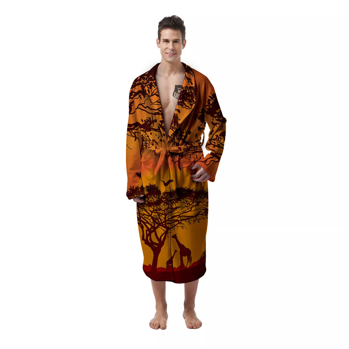 Sunset African Savanna Print Men's Robe-grizzshop