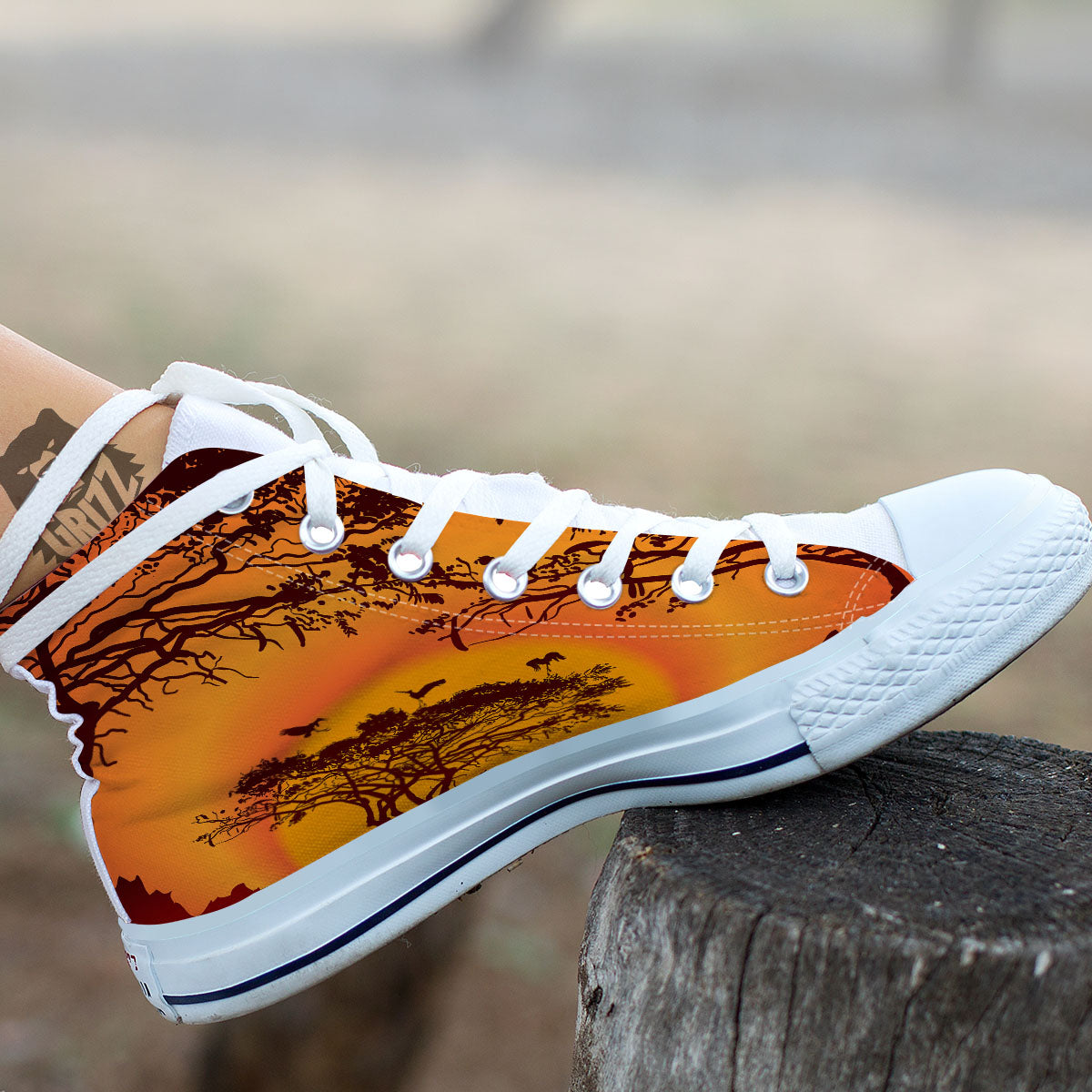Sunset African Savanna Print White High Top Shoes-grizzshop