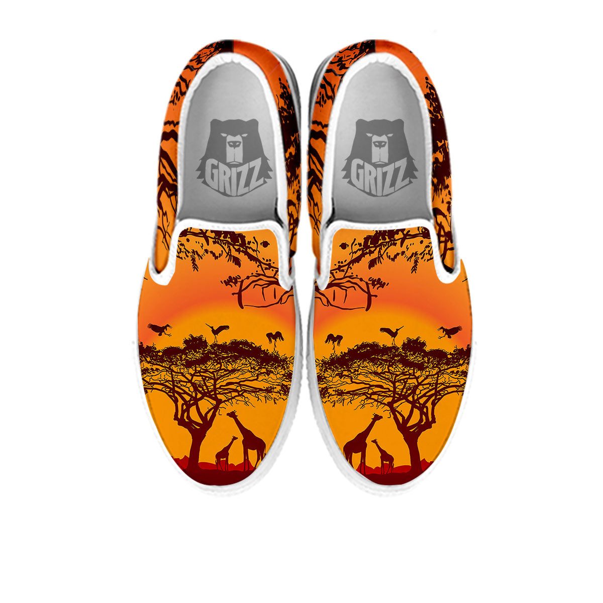 Sunset African Savanna Print White Slip On Shoes-grizzshop