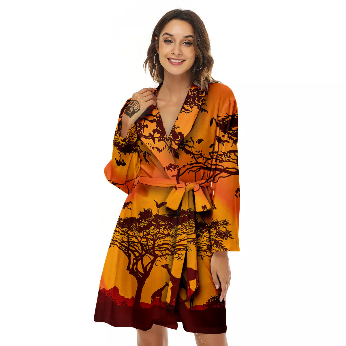 Sunset African Savanna Print Women's Robe-grizzshop