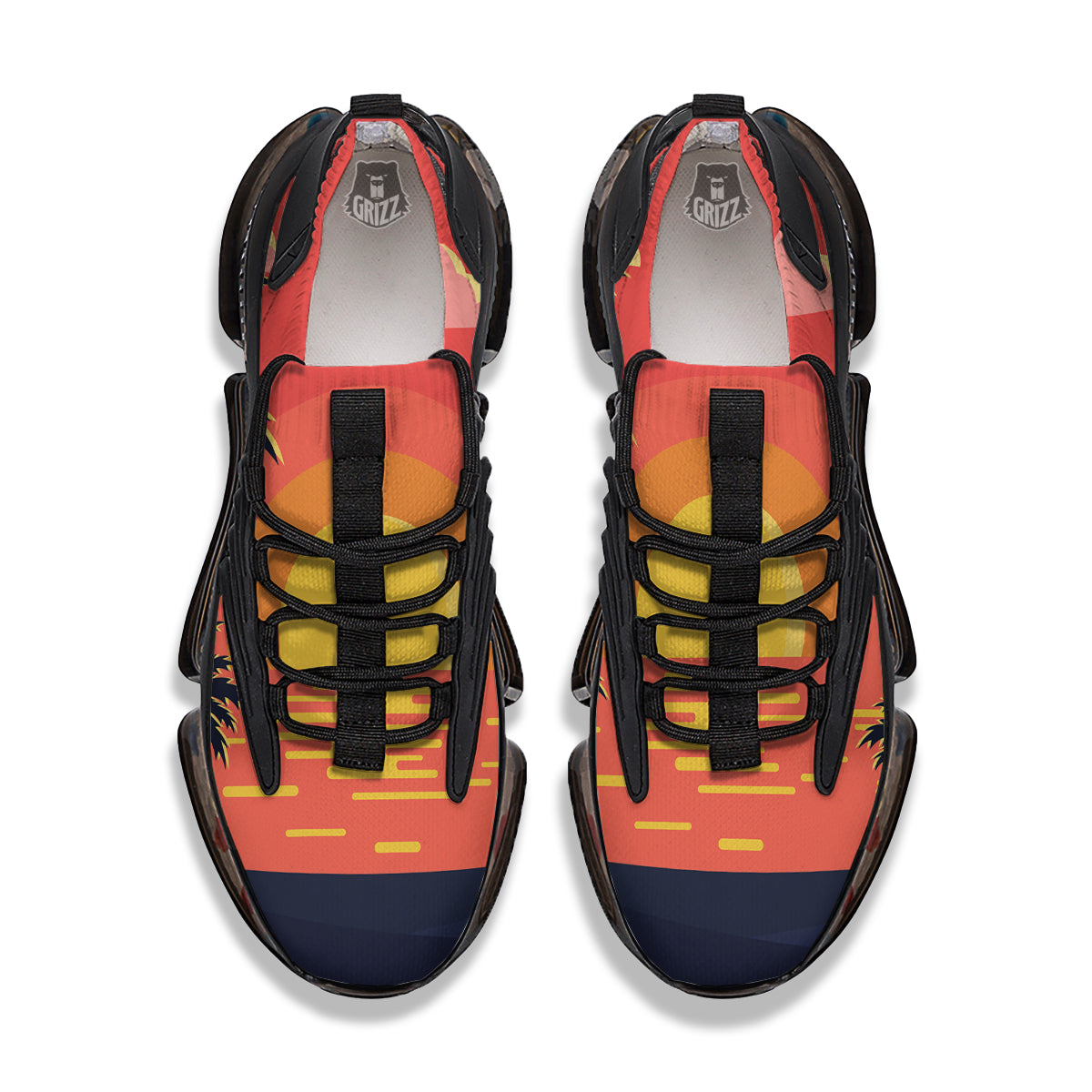 Sunset And Beach Pink Sky Print Black Gym Shoes-grizzshop