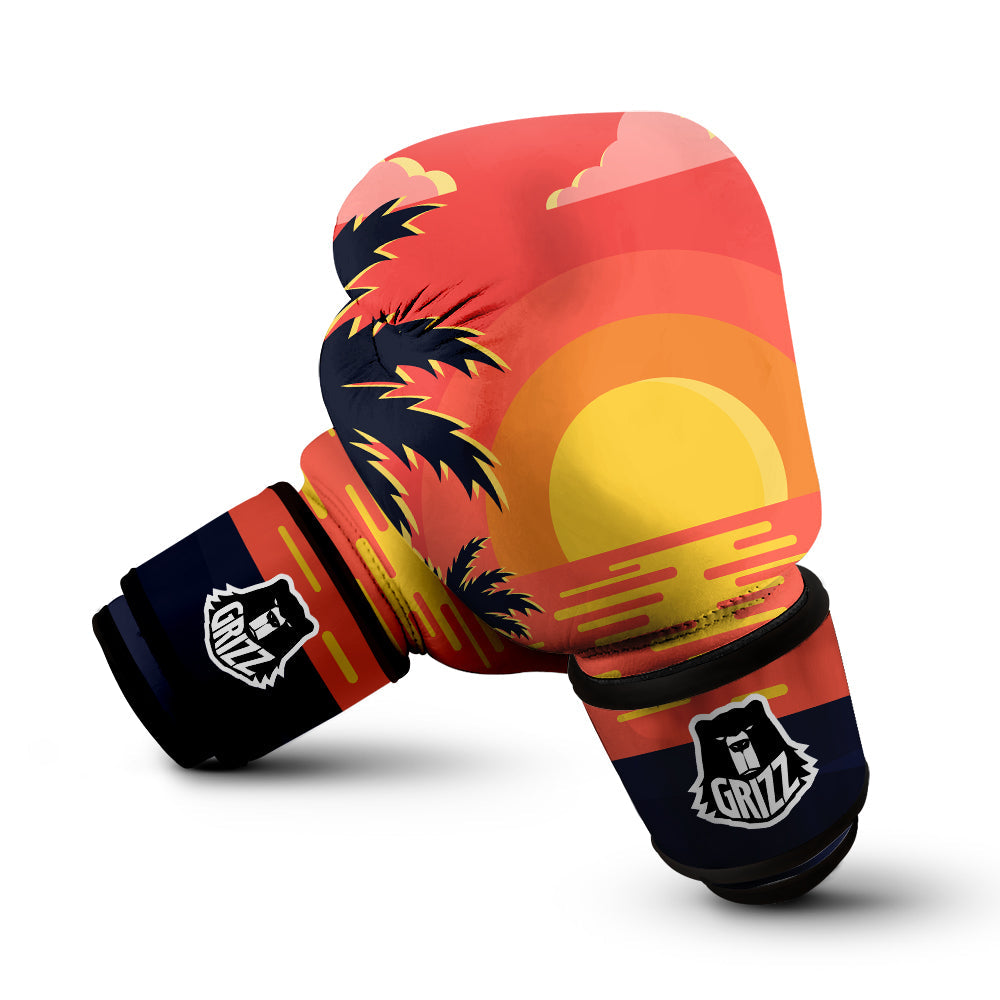 Sunset And Beach Pink Sky Print Boxing Gloves-grizzshop