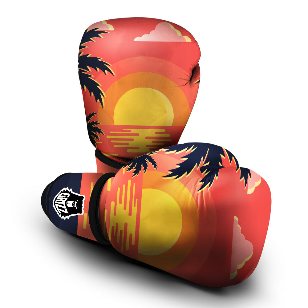 Sunset And Beach Pink Sky Print Boxing Gloves-grizzshop