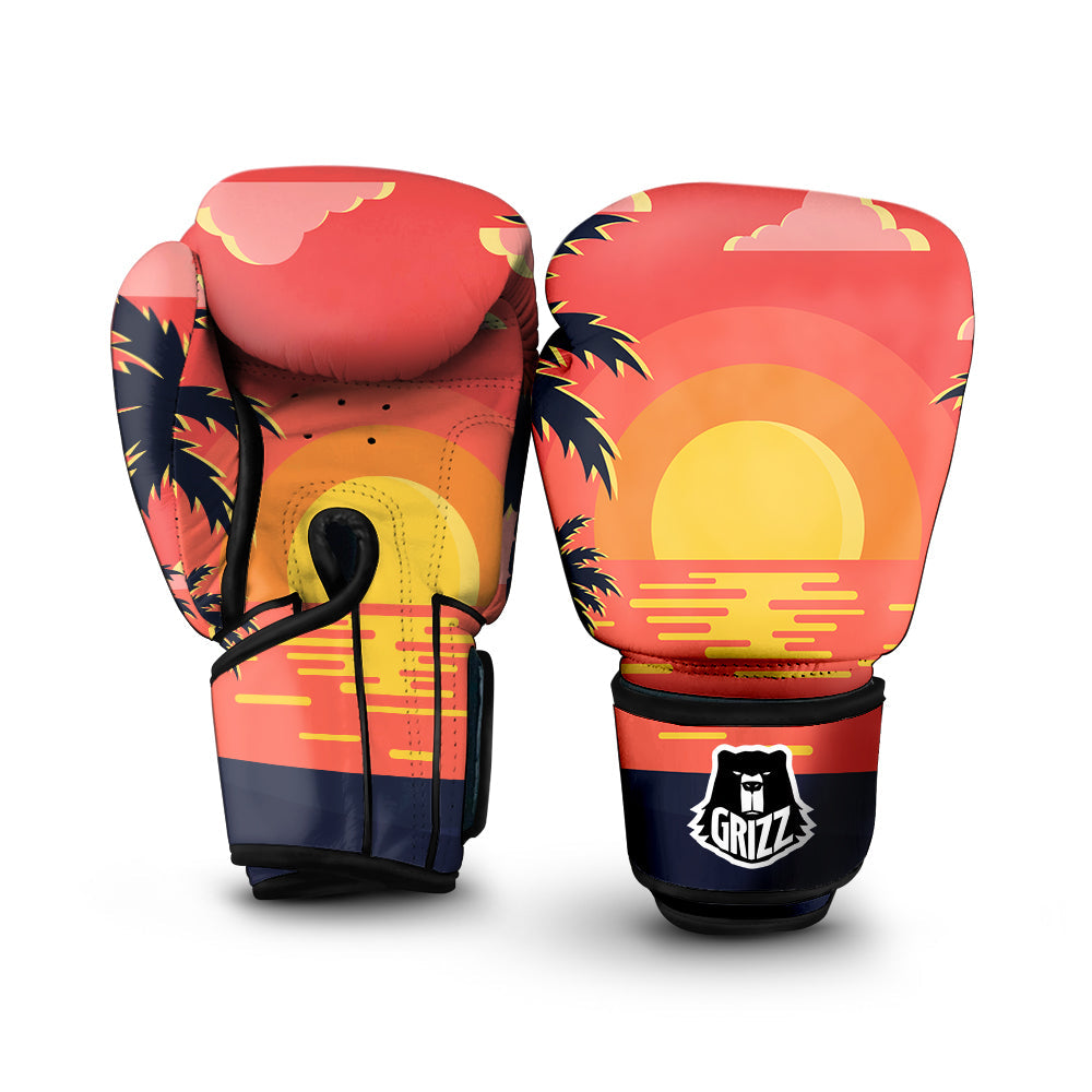 Sunset And Beach Pink Sky Print Boxing Gloves-grizzshop
