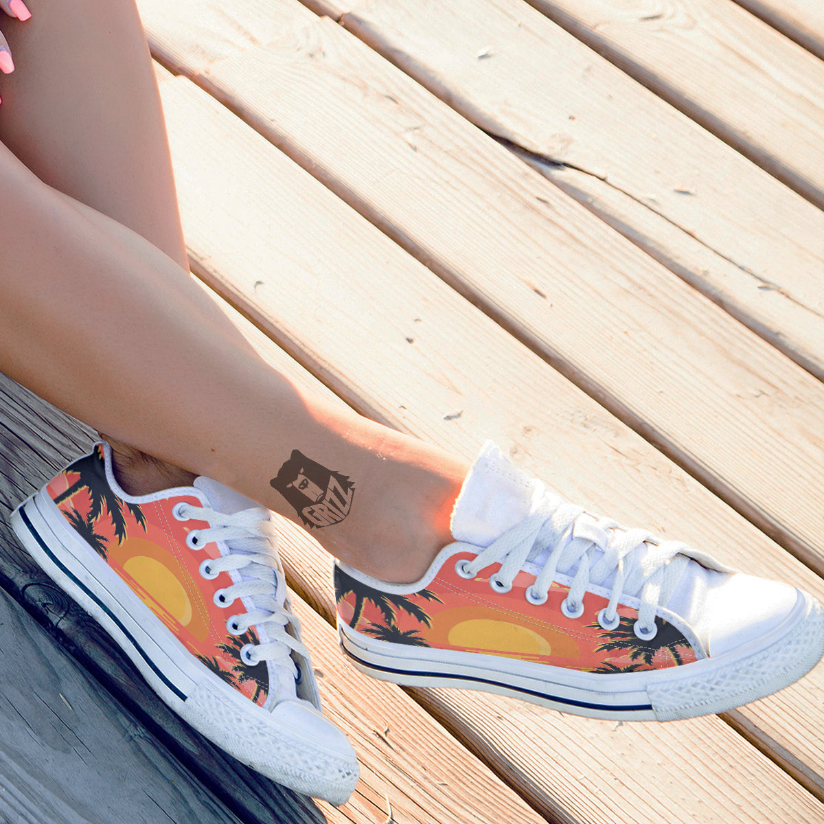 Sunset And Beach Pink Sky Print White Low Top Shoes-grizzshop