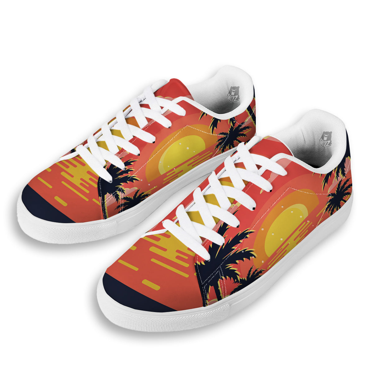 Sunset And Beach Pink Sky Print White Low Top Sneakers-grizzshop